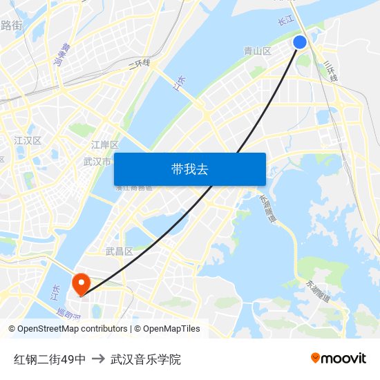 红钢二街49中 to 武汉音乐学院 map