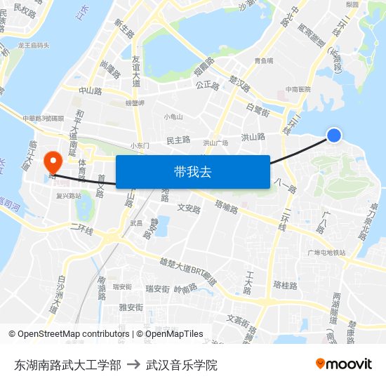东湖南路武大工学部 to 武汉音乐学院 map