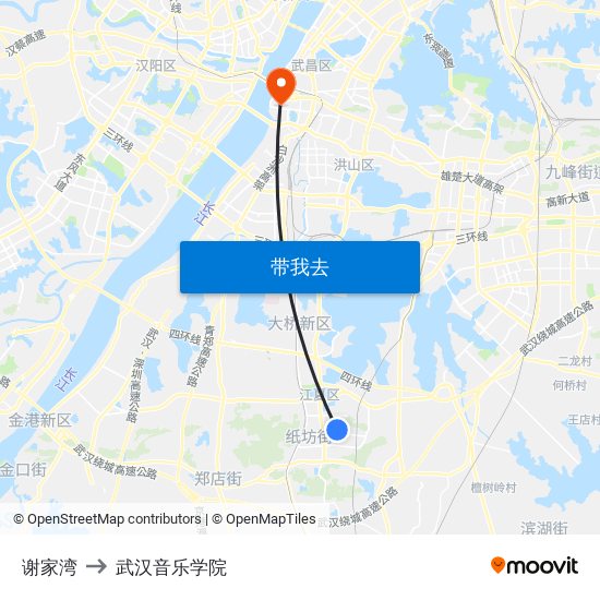 谢家湾 to 武汉音乐学院 map
