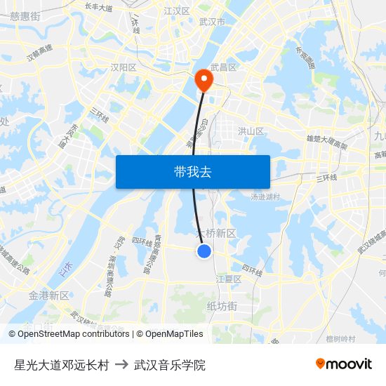 星光大道邓远长村 to 武汉音乐学院 map