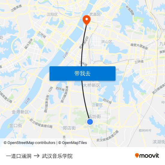 一道口涵洞 to 武汉音乐学院 map