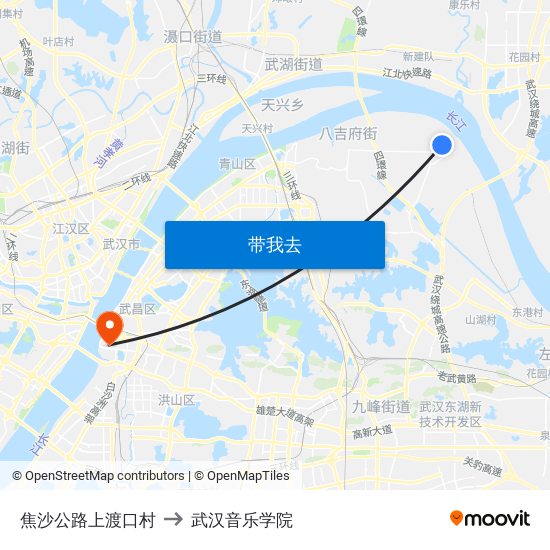 焦沙公路上渡口村 to 武汉音乐学院 map