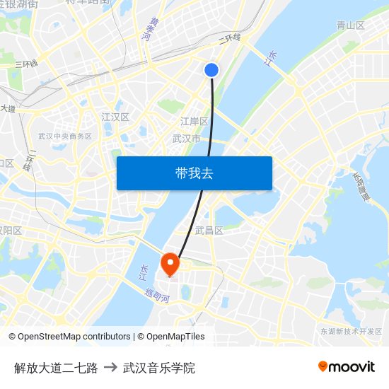 解放大道二七路 to 武汉音乐学院 map