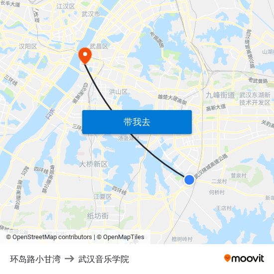 环岛路小甘湾 to 武汉音乐学院 map