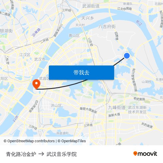 青化路冶金炉 to 武汉音乐学院 map