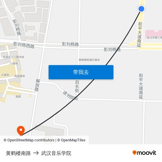 黄鹤楼南路 to 武汉音乐学院 map