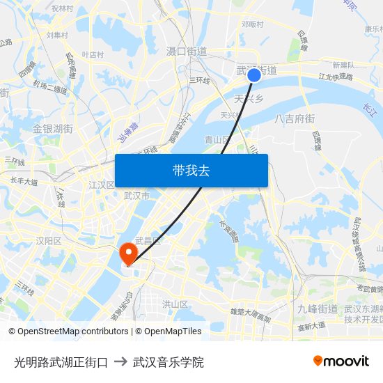光明路武湖正街口 to 武汉音乐学院 map