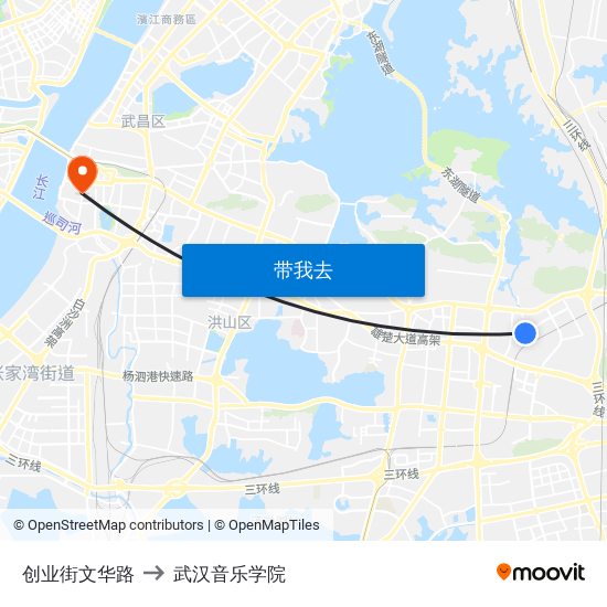 创业街文华路 to 武汉音乐学院 map