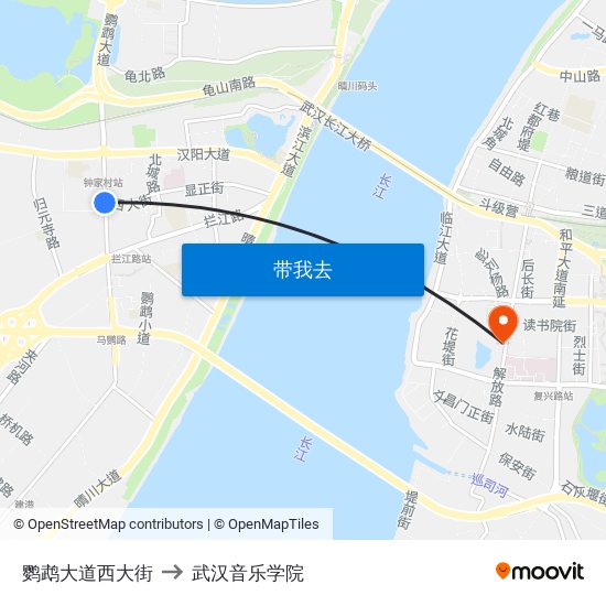 鹦鹉大道西大街 to 武汉音乐学院 map