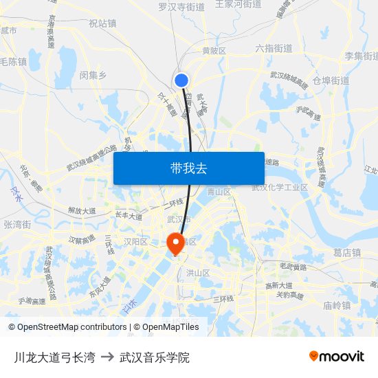 川龙大道弓长湾 to 武汉音乐学院 map