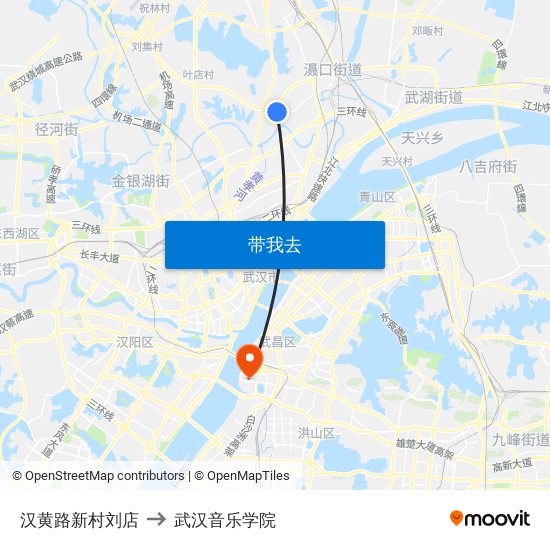 汉黄路新村刘店 to 武汉音乐学院 map