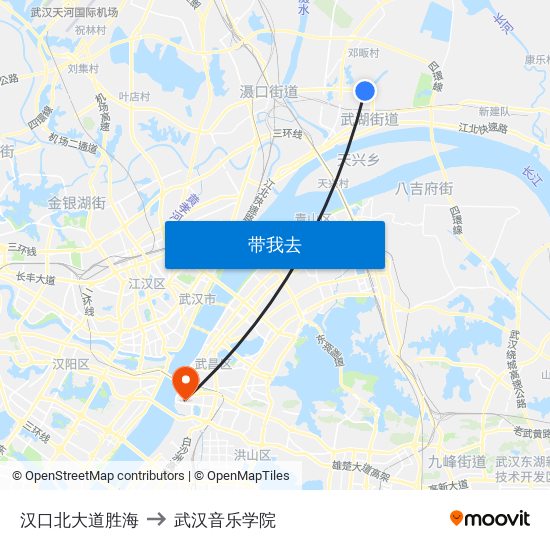 汉口北大道胜海 to 武汉音乐学院 map