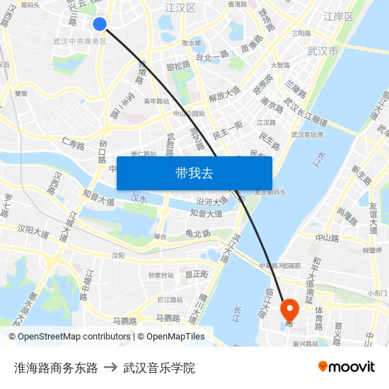 淮海路商务东路 to 武汉音乐学院 map