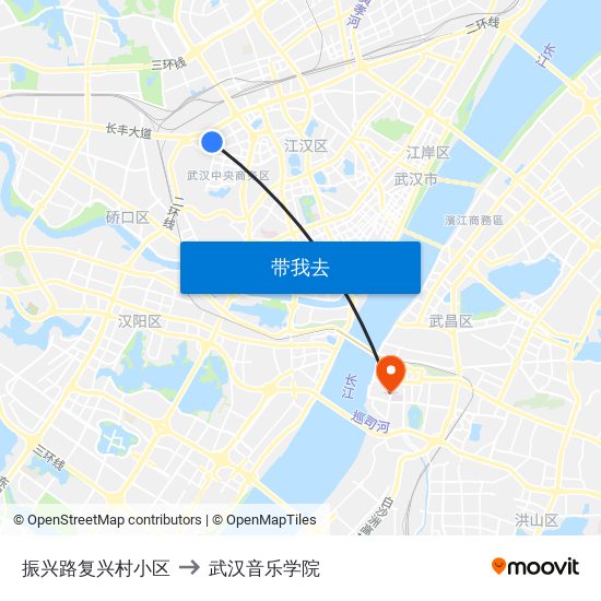 振兴路复兴村小区 to 武汉音乐学院 map