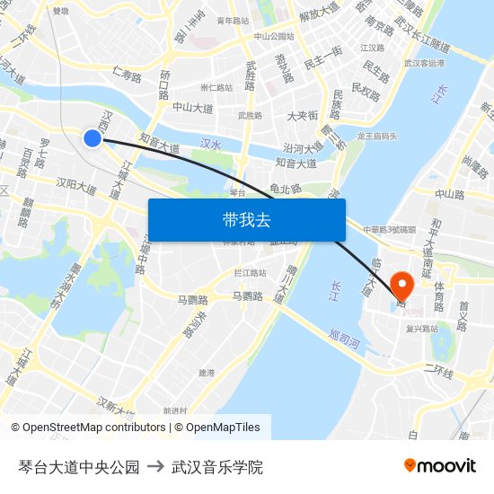 琴台大道中央公园 to 武汉音乐学院 map
