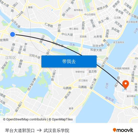 琴台大道郭茨口 to 武汉音乐学院 map