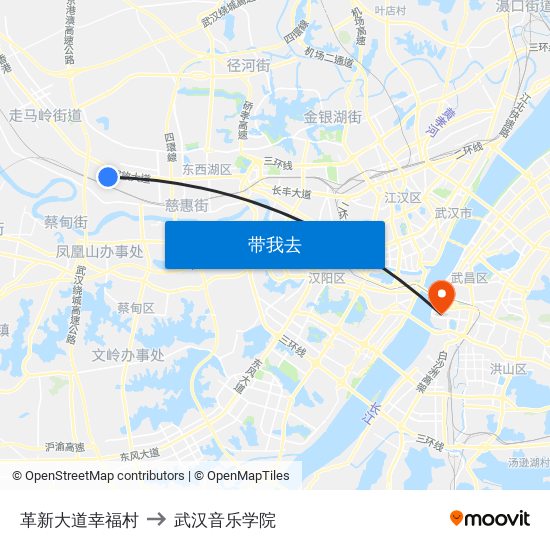 革新大道幸福村 to 武汉音乐学院 map