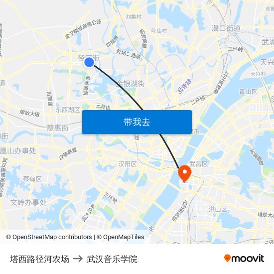 塔西路径河农场 to 武汉音乐学院 map