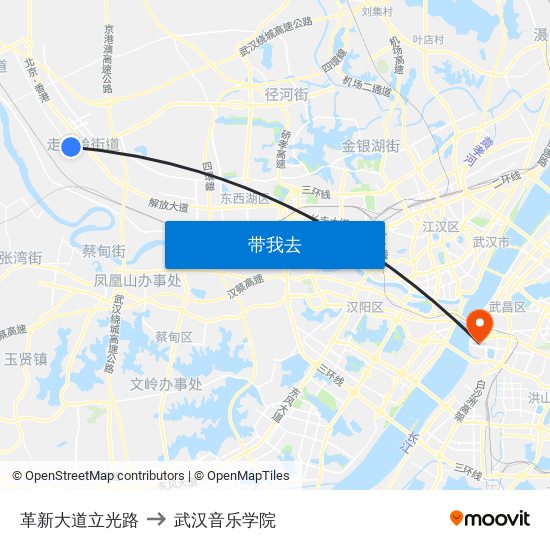 革新大道立光路 to 武汉音乐学院 map