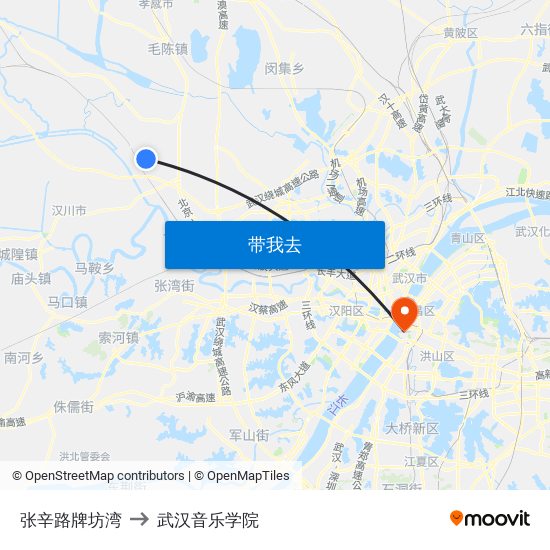 张辛路牌坊湾 to 武汉音乐学院 map
