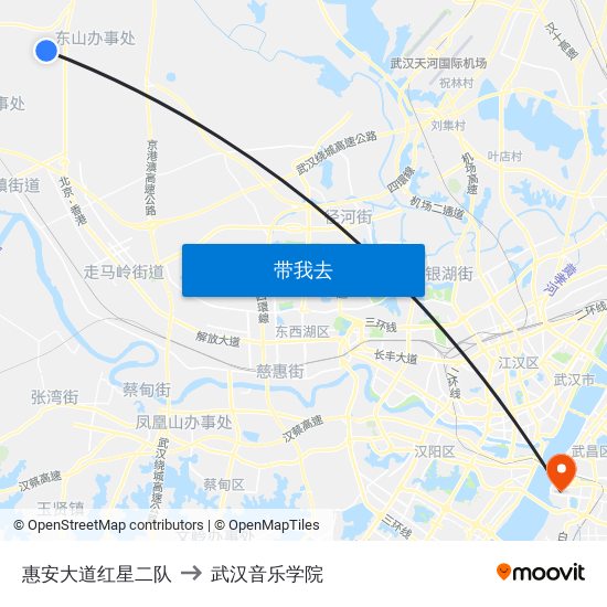 惠安大道红星二队 to 武汉音乐学院 map