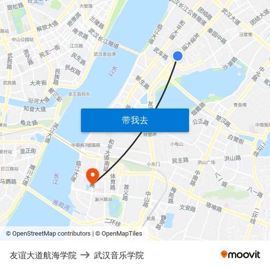 友谊大道航海学院 to 武汉音乐学院 map