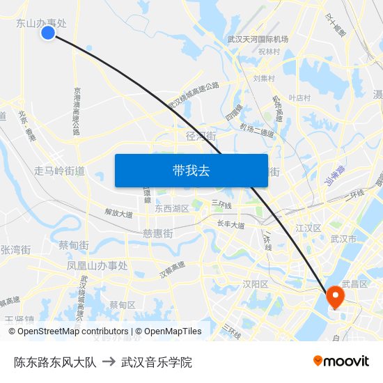 陈东路东风大队 to 武汉音乐学院 map