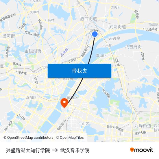 兴盛路湖大知行学院 to 武汉音乐学院 map