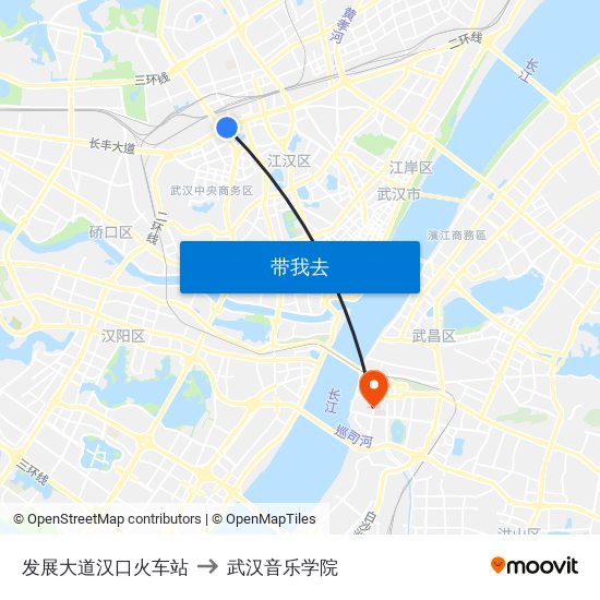 发展大道汉口火车站 to 武汉音乐学院 map