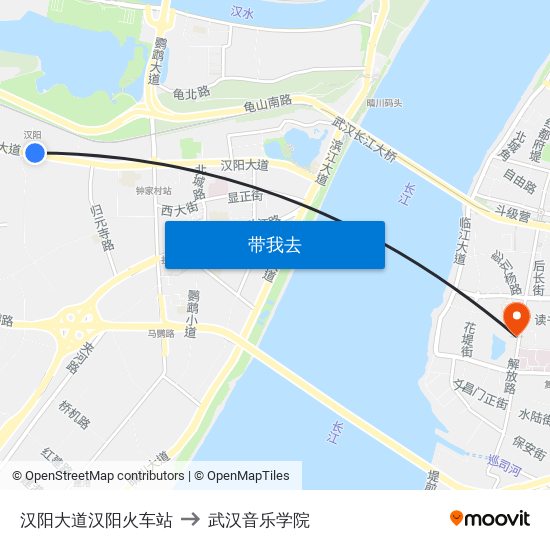 汉阳大道汉阳火车站 to 武汉音乐学院 map