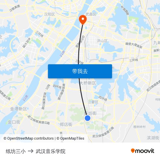 纸坊三小 to 武汉音乐学院 map