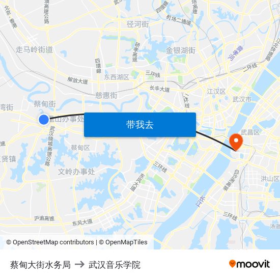 蔡甸大街水务局 to 武汉音乐学院 map