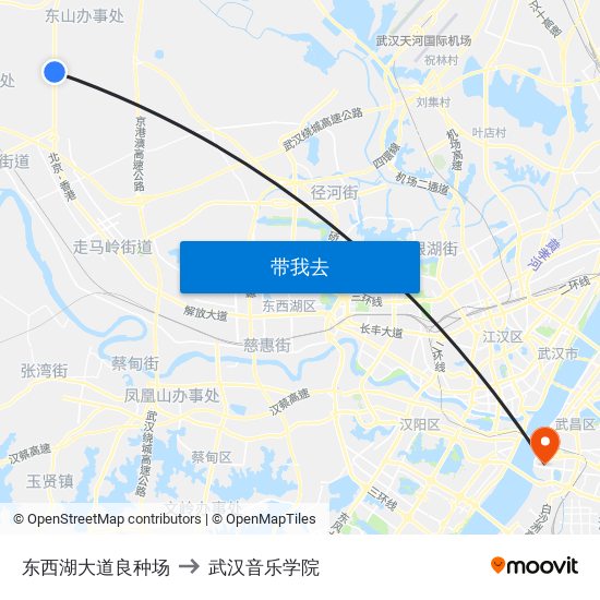 东西湖大道良种场 to 武汉音乐学院 map