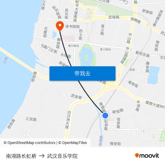 南湖路长虹桥 to 武汉音乐学院 map