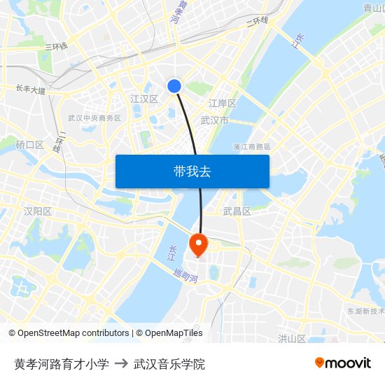 黄孝河路育才小学 to 武汉音乐学院 map