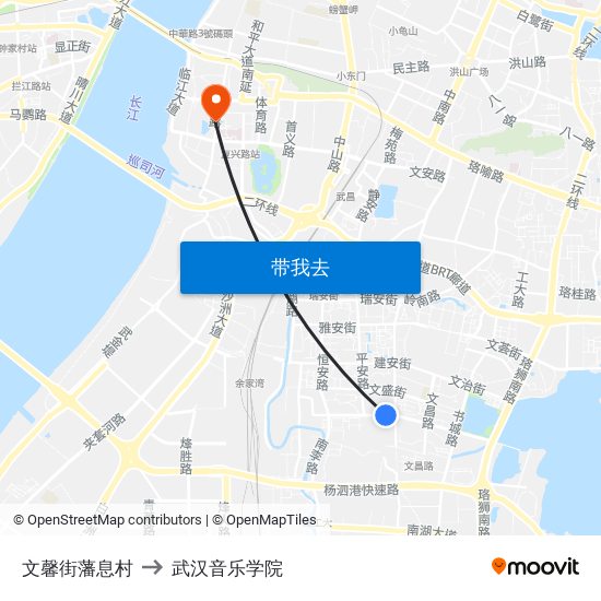 文馨街藩息村 to 武汉音乐学院 map