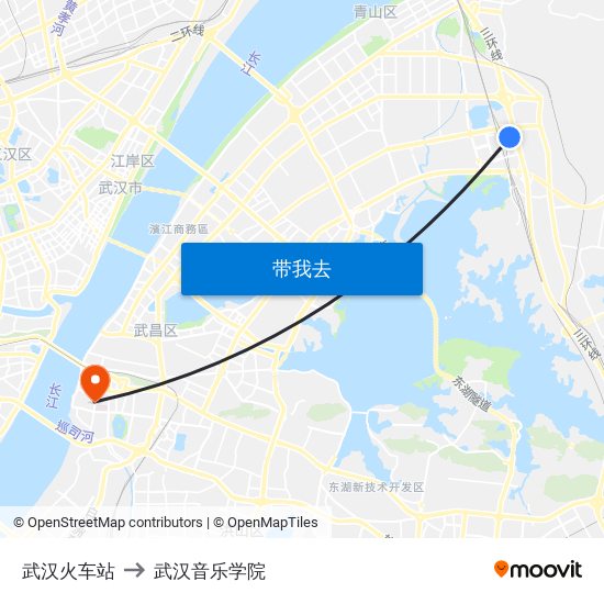 武汉火车站 to 武汉音乐学院 map