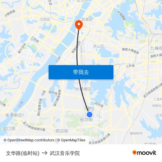 文华路(临时站) to 武汉音乐学院 map