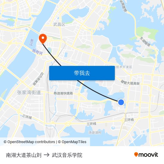 南湖大道茶山刘 to 武汉音乐学院 map