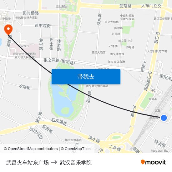武昌火车站东广场 to 武汉音乐学院 map