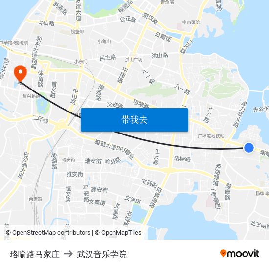 珞喻路马家庄 to 武汉音乐学院 map