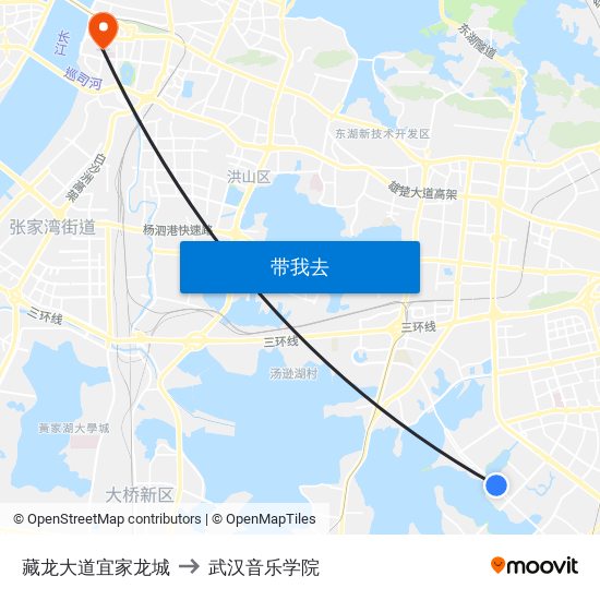藏龙大道宜家龙城 to 武汉音乐学院 map