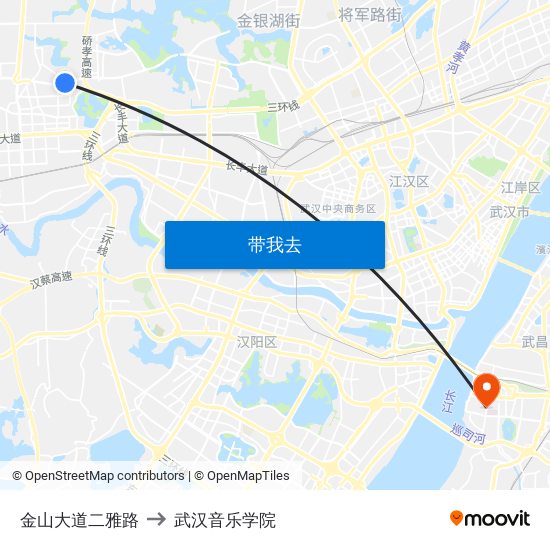 金山大道二雅路 to 武汉音乐学院 map