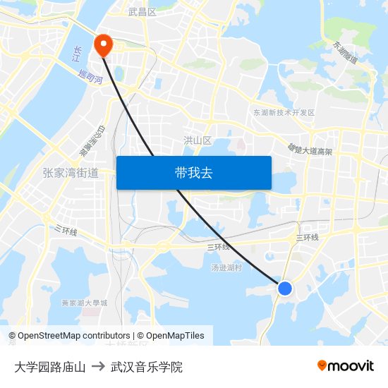 大学园路庙山 to 武汉音乐学院 map