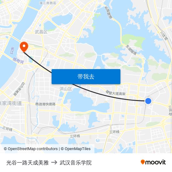 光谷一路天成美雅 to 武汉音乐学院 map