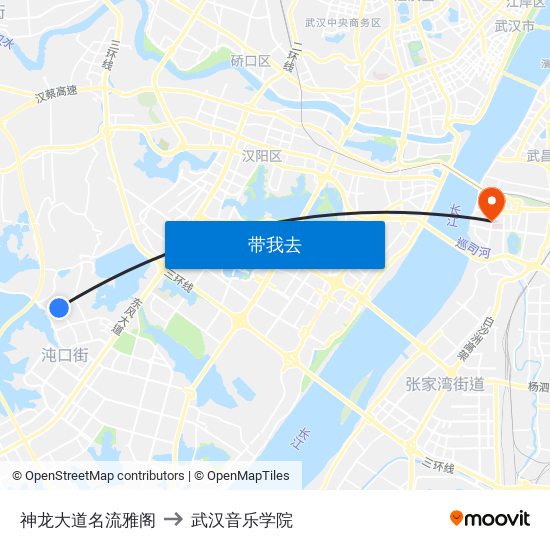 神龙大道名流雅阁 to 武汉音乐学院 map