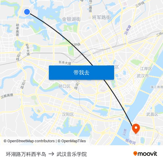 环湖路万科西半岛 to 武汉音乐学院 map