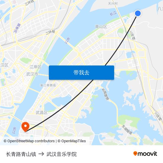 长青路青山镇 to 武汉音乐学院 map