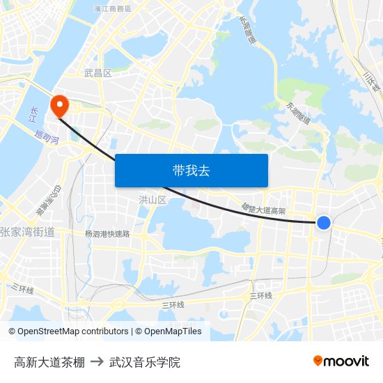 高新大道茶棚 to 武汉音乐学院 map