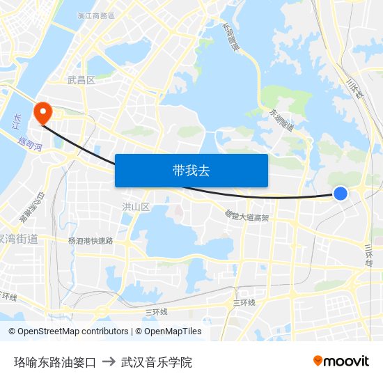 珞喻东路油篓口 to 武汉音乐学院 map